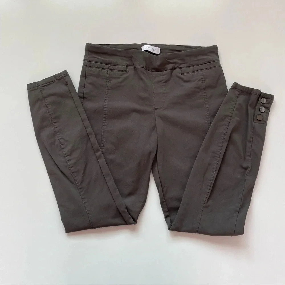 CALVIN KLEIN Ankle Pants Gray Stretch Buttons Business Casual Work Size S - Picture 2 of 14